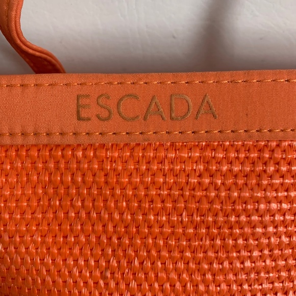 Escada Tropical Punch Orange Woven Small Handbag Mini Tote - Picture 7 of 12